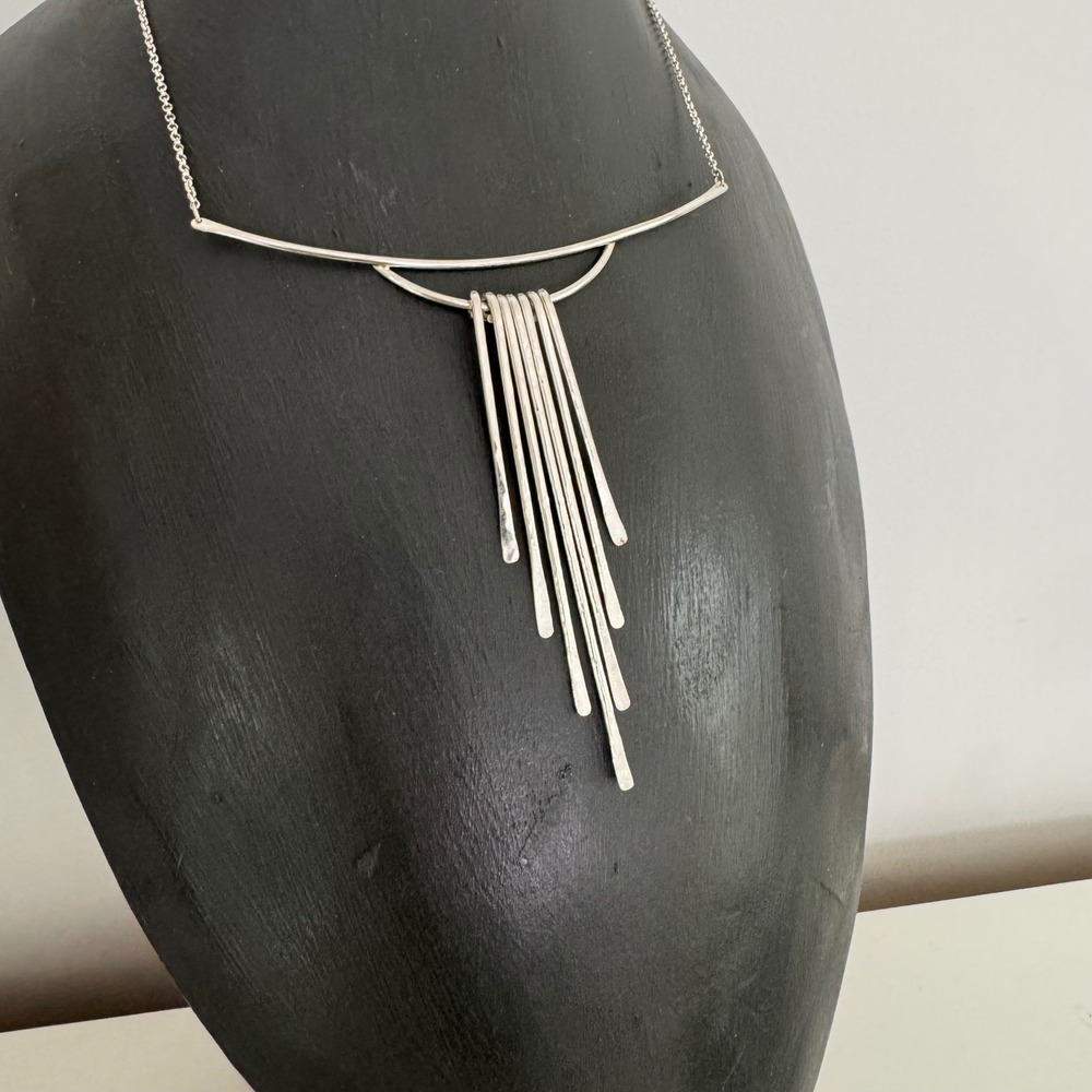 Sterling Silver Waterfall Fringe Statement Necklace One of a Kind 925‎